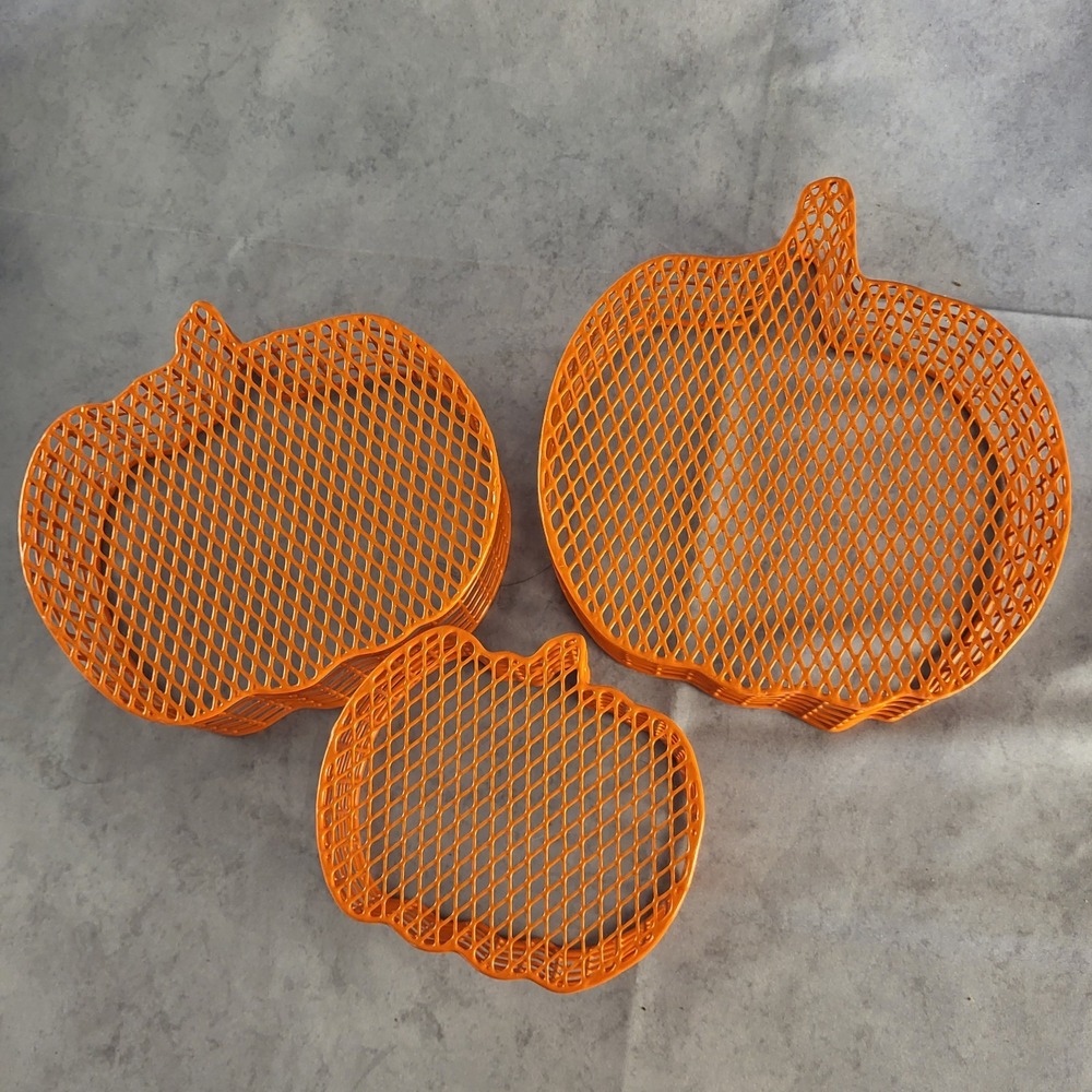 Set of 3 Pumpkin Shaped Nesting Baskets Fall Orange